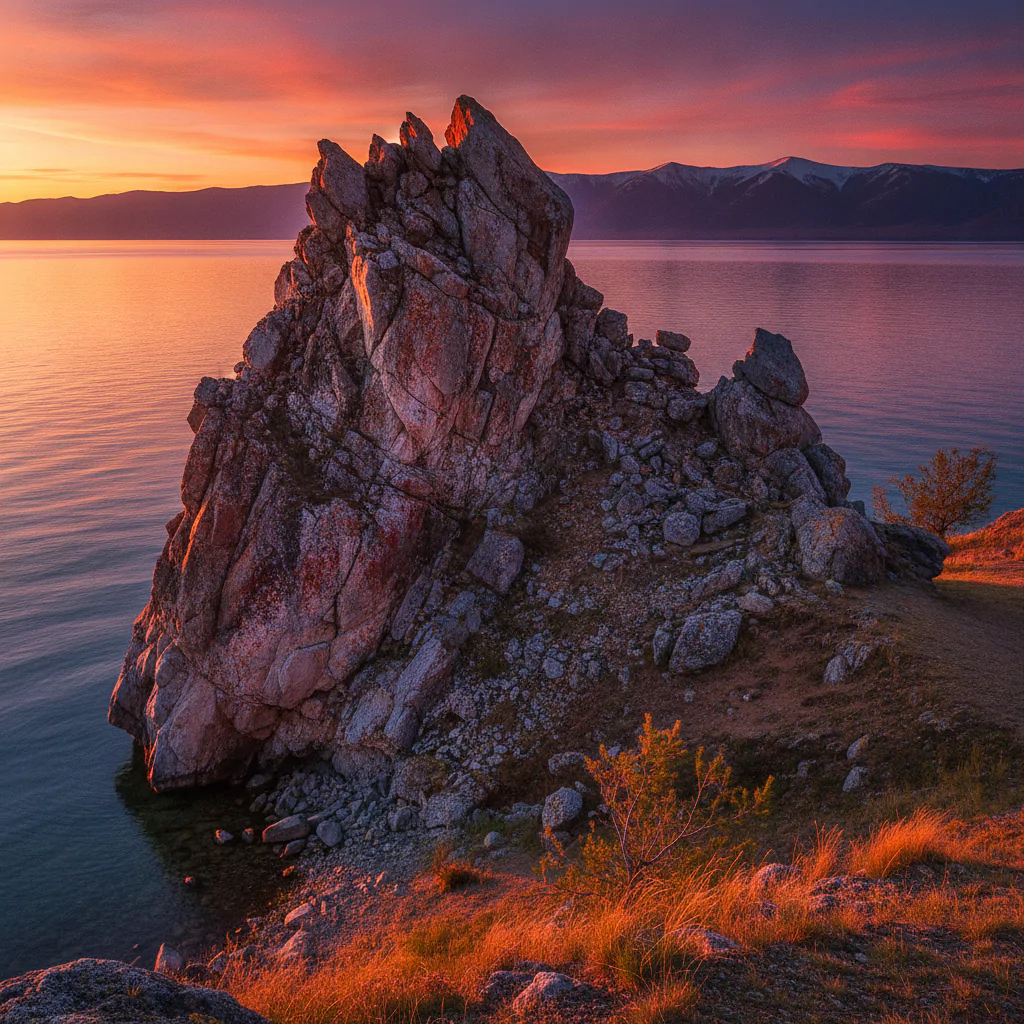 Скала Шаманка в лучах солнца