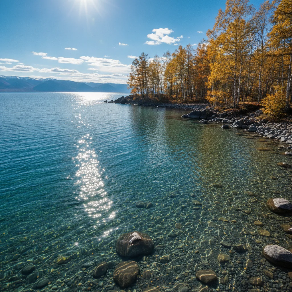 Прозрачная вода Байкала в осень