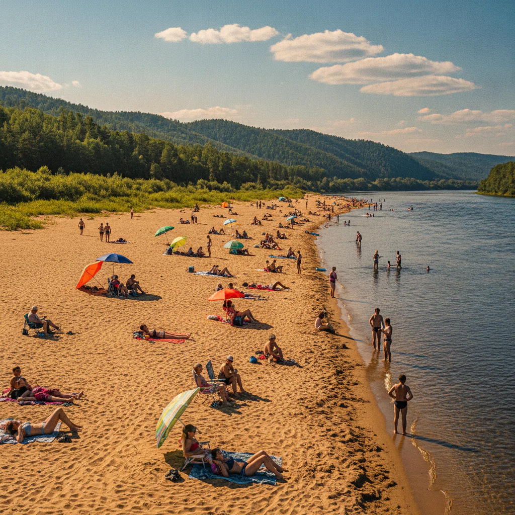 Песчаный пляж на берегу Селенги